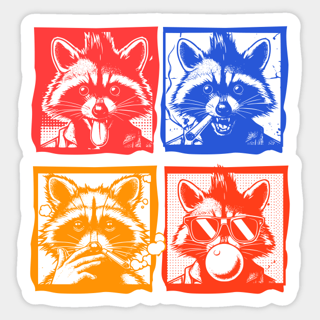 Punk Raccoon Expressions Pop Art Sticker by Designed By Marty